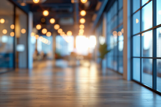  Beautiful defocused office background - office interior panoramic background.