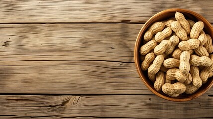Peanuts in a bowl on a wooden textured background
