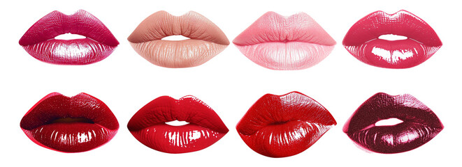 Isolated Red Pink Lip Lipstick Colors Collection, White Background