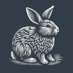 Rabbit. Vintage woodcut style vector illustration on dark background.