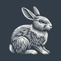 Rabbit. Vintage woodcut style vector illustration on dark background.
