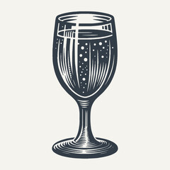 Glass of fizzy drink. Vintage woodcut style vector illustration on white.