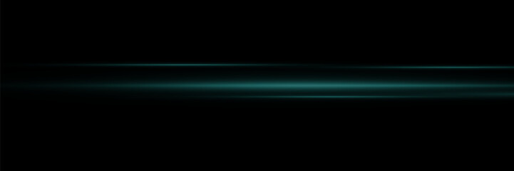 Horizontal glare of light. Laser beams, light neon lines. Beautiful reflections of light. Glowing stripes.