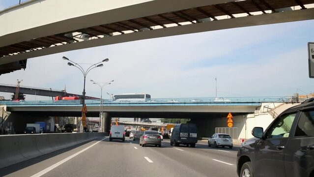 Transport traffic at Leningradskoye highway in Moscow ring 