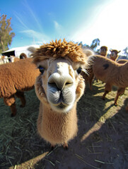 Obraz premium alpaca, lama at petting zoo , naive charm, land art, fisheye lens