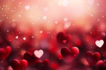 Obraz premium Valentines day background with red hearts on bokeh lights