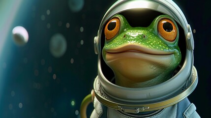 the enchantment of a cartoon space adventure, where frogs don astronaut helmets and engage in animated exploration amidst the stars.