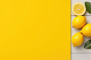 Flatlay yellow lemons with copy space, summer concept