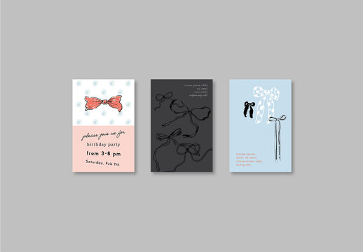 Hand Drawn Cards With Bows Layout