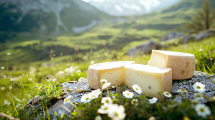 hard cheese on the background of nature close-up - obrazy, fototapety, plakaty