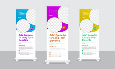 Roll up design for company and business etc.Roll up design with three colour variation.