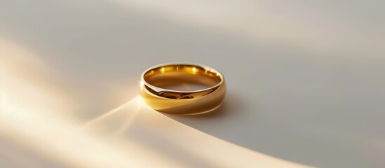 Close-up of a gold ring on a plain background.