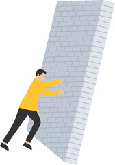 Businessman working trying to push the wall, business challenge or difficulty
