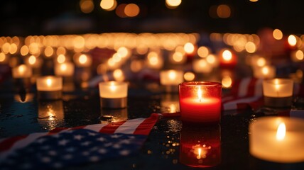 Candles with an American flag, a symbol of remembrance or memorial - obrazy, fototapety, plakaty