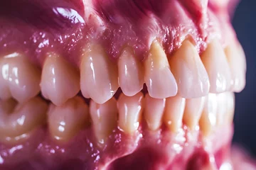 Deurstickers Inflammation of gum process called gingivitis with periodontal problems and risk of developing oral cancer due to poor mouth hygiene © Bonsales