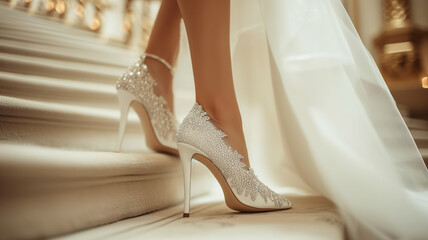 stylish elegant heels with bow - obrazy, fototapety, plakaty