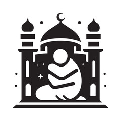 Black and white illustration of Muslim hugging each other on occasion of Eid Mubarak vector with white background