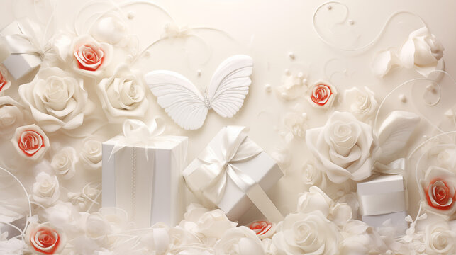 Valentines Day Flowers and Gift Boxes Art Design Background for Presentations HD Wallpapers PC