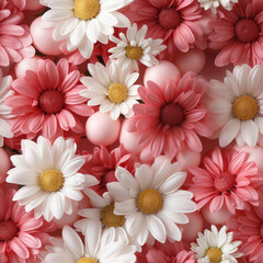 Hyper Realistic Daisies Mixed with Pink Balloons Seamless Pattern