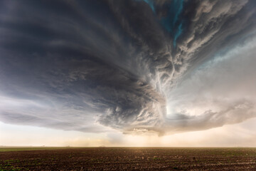 Dramatic sky with supercell storm clouds