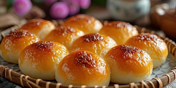 Pineapple Bun Bliss: Hong Kong Culinary Delight. Immerse in the Symphony of Sweet Dough and Crispy Topping. Picture the Culinary Delight in a Vibrant Setting with Soft Lighting