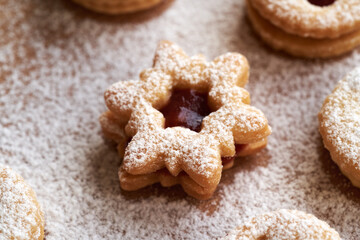 A piece of Linzer Christmas cookie