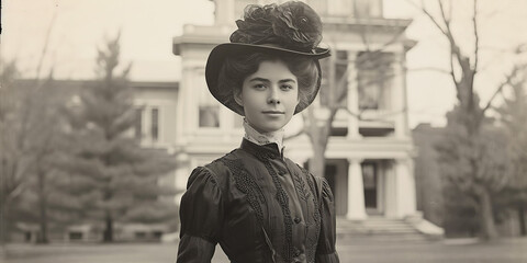 Young woman from the 1900s in black dress