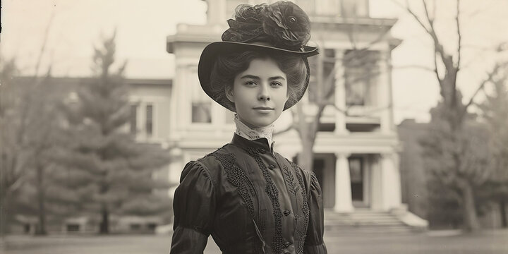 Young woman from the 1900s in black dress