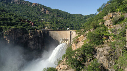 Drone view of Hidroelectrica de Cahora Bassa (HCB), the company that operates the Cahora Bassa dam on the Zambezi River, in the western Mozambican province of Tete