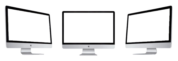 Modern desktop computer on transparent background cutout, PNG file. Mockup template for artwork design. perspective positions many different angle