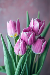 beautiful purple tulips on a light background close-up