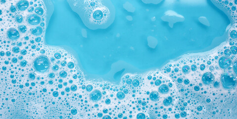 Blue water bubble. White soap foam - obrazy, fototapety, plakaty