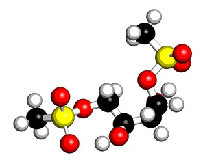 Treosulfan drug molecule. 3D rendering.