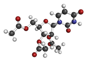 Triacetyluridine molecule. Prodrug of uridine. 3D rendering.