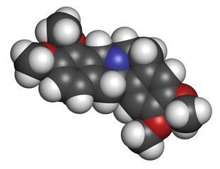 Tetrahydropalmatine (THP) herbal alkaloid molecule. 3D rendering.