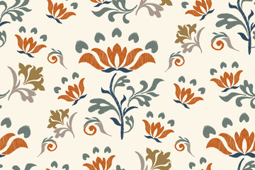 Vintage boho Floral pattern seamless ethnic style paisley embroidery motifs. Lotus flower Ikat vector illustration design . - obrazy, fototapety, plakaty