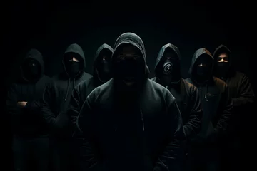 Foto op Aluminium Gang members in hoodies on dark background © Amer