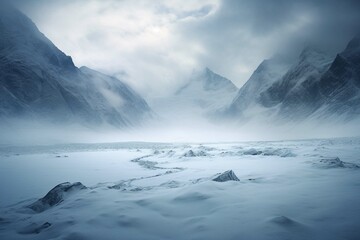 
Glacier overlooking snowy landscape photography