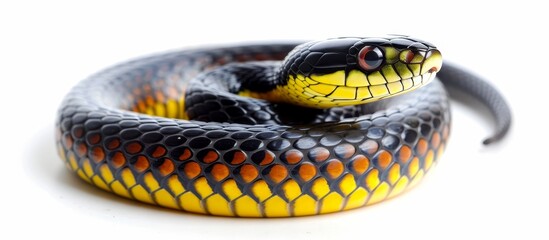 Naklejka premium Isolated on white, a Malayan Ringneck Snake of the tricolor species.