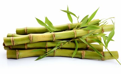 Bamboo shoots with leaves isolated on white background.