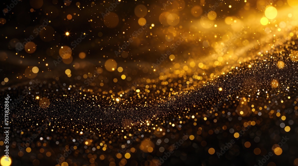 Poster gold particles abstract background with shining golden floating dust particles flare bokeh star on b