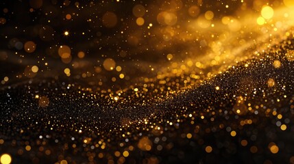 Obraz premium gold particles abstract background with shining golden Floating Dust Particles Flare Bokeh star on Black Background. Futuristic glittering in space.