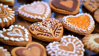 Obraz na płótnie Canvas Heart-shaped Assorted Cookies