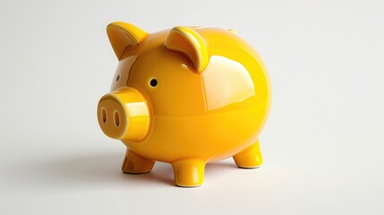 Golden Yellow Piggy Bank on a white background.