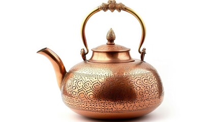 jug, Copper desert tea pot, antique metal teapot isolated on white background, antique kettle, golden teapot, metal teapot, Chinese tea pot on white background