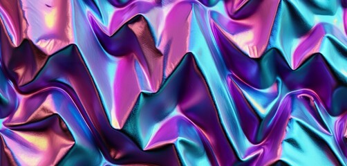 Crumpled iridescent foil texture background