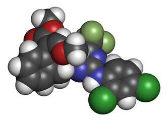 Pyriminostrobin insecticide molecule. 3D rendering.