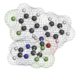 Pyraziflumid fungicide molecule. 3D rendering.