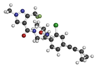 Pyrapropoyne fungicide molecule. 3D rendering.