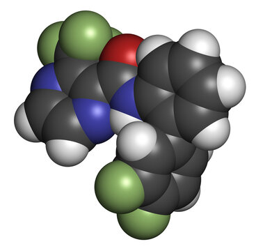 Pyraziflumid fungicide molecule. 3D rendering.